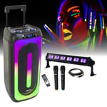 Pack Enceinte portable sur batterie Karaoke USB Bluetooth MS-MAGIC-SOUND1000 TWS 1000W 2 Micros - Barre LED UV - Soirée DJ