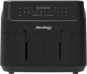 Devology Double Air Fryer, 9L, 2X4.5L Dual Zone, Air Fryer, 50 Recipe Cookbook,