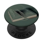 Minimal Book Line Art for Bookworm on Sage Green PopSockets Swappable PopGrip