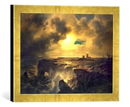 'Encadré Image de Christian Ernst Bernhard Morgenstern Helgoland dans Moonlight, 1851, d'art dans Le Cadre de Haute qualité Photos Fait Main, 40 x 30 cm, Doré Raya
