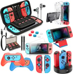 Accessoires Pour Nintendo Switch,Protection Pour Switch, Coque Pour Switch, Volant Et Poignée Grip Cover, Protecteur D'écran, Playstand, Thumb Grip, Boîte À Cartes, Câble Type C Etc, Rougebleu