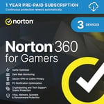 Norton 360 for Gamers 2025, Antivirus software 3 Devices and 1-year subscription with automatic renewal, Secure VPN, Dark Web Monitoring and Password Manager, PC/Mac/iOS/Android