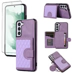 Asuwish Phone Case for Samsung Galaxy S21 Plus S21+ 5G Wallet Cover with Tempered Glass Screen Protector and Crossbody Strap Card Holder Stand Cell S21+5G S21plus 21S + S 21 21+ G5 Women Girls Purple