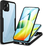 CENHUFO Coque Xiaomi Redmi A1 / A2 4G, Antichoc Housse avec Protection d'écran, 360° Protégé Téléphone Etui Double Face Case Robuste Transparent Portable Intégrale Coque pour Redmi A1/ A2 4G -Noir