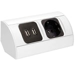 Prise d'angle ORNO AE-1310 (GS) 1 Compartiment avec Deux chargeurs USB pour Cuisine, Bureau et Plan de Travail, Montage en saillie 45 ° 3680W 16A - Produit pour Le Marché Allemand