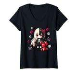 Womens Chibi Kawaii Emo Pastel Goth Girl Japanese Creepy Anime V-Neck T-Shirt