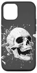 Coque pour iPhone 12/12 Pro Tête de mort éclatée moderne, hard rock, noir et blanc, fun