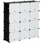 Meuble de rangement - meuble à chaussures modulable 12 casiers avec portes et étagères - dim. 125L x 32l x 125H cm - PP noir blanc