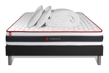 Pack sommier tapissier matelas  Ressorts ensachés et mémoire de forme avec couette et orei