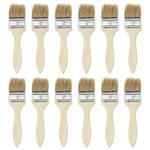 2 Inch Paint Brush Natural Bristle Flat Edge Wood Handle for Painting 12Pcs