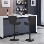 Lot de 2 Tabouret de Bar, Tabouret de Cuisine à Hauteur Réglable, Chaise de Bar Pivotante en Velours avec Repose-Pieds et Dossier, Noir - Woltu