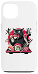 Coque pour iPhone 13 Chat noir mangeant des sushis Anime drôle chat amateur de sushi