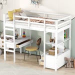 Redom - Lit mezzanine enfant avec tiroirs de rangement et bureau sous lit, blanc, 90 x 200 cm