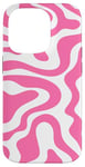 Coque pour iPhone 14 Pro Simple abstrait rose et blanc ondulé tourbillon