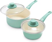 GreenLife Soft Grip Healthy Ceramic Non-Stick 15cm and 18 cm Saucepan Pot Set