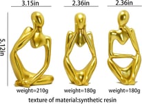 Thinker-patsassarja 3 kappaletta, koristepatsasveistos Moderni taide Käsintehty veistossarja Hartsi Abstrakti Thinker-patsashahmo kotitoimiston työpöydän koristeluun (kulta)