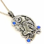 Owl Bird Amulet for Wisdom Pendant Necklace Blue Crystal Fire & Ice Fantasy F155