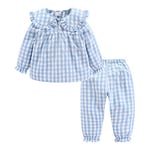 Mud Kingdom Toddler Girls Pajama Sets Peter Pan Collar Homewear for Girl Plaid Pull On Sleepwear Blue 2 Years