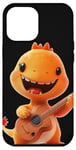 Coque pour iPhone 14 Plus Dragon orange joyeux jouant d'une guitare en bois