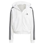 adidas Femme Essentials 3-Stripes French Terry Bomber Full-Zip Hoodie, White/Black, M