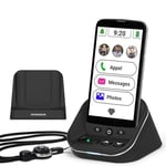 swissvoice S510-C + Ampli Base : Smartphone Sénior 4G, débloqué, Facile à Utiliser, Chargeur avec Haut-Parleur intégré, Chargeur d’appoint, lanière Tour de Cou - France/Bénélux