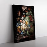 Big Box Art Willem Van Aelst Still Life Flowers 2 Coal Black Canvas Wall Art Print Ready to Hang Picture, 76 x 50 cm (30 x 20 Inch), Multi-Coloured