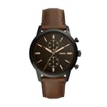 Fossil Montre pour Homme 44mm Townsman, mouvement chronographe à quartz, boîtier en acier inoxydable noir 44mm avec bracelet en cuir, FS5437