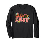 Take It Easy Retro Floral Motif Long Sleeve T-Shirt