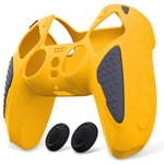 PlayVital Housse en Silicone pour ps5 Manette,Housse de Protection Antidérapante pour ps5 Cover en Silicone avec Capuchon Joystick pour ps5-Jaune Attention&Gris Graphite(Édition Chevalier)