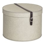 Bigso Box of Sweden Set of 2 Storage Boxes - Round Storage Box with Leather Straps - Large and Small Hat Box Duo Made of Fibreboard and Paper in Linen Look - Beige