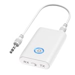 ORIA Car Bluetooth AUX Adapter, Bluetooth 5.3 Transmitter Receiver with 3.5mm Jack, USB Charging, 2-in-1 Wireless Bluetooth Audio Adapter for Home Stereo/Speakers/Wired Headphones - White