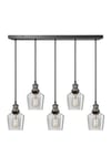 Brooklyn Tinted Glass Schoolhouse 5 Wire Cluster Lights, 5.5 inch, Smoke Grey, Pewter holder