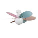 Wonderlamp - Ventilateur de plafond avec lumière Tauro, Lames réversibles, 1xE27, max 60W, 3 vitesses, été/hiver, multicolore