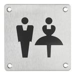 THIRARD - Plaque de signalisation WC Mixte, à visser, inox brossé, marquage noir, 100x100mm