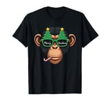 Christmas Tree Sunglasses Monkey Candy Cane Mens Womens T-Shirt