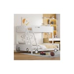 Lit superposes enfants 90x200cm+140x200cm, lits superposes avec escalier, protection antichute et barreaux, cadre en bois massif, forme de voiture