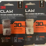 2 X(2X 3M) CLAW Set Picture Mirror Hanger 4  Drywall Plaster Board Holds up 30kg