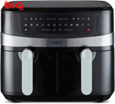 T17088  Vortx  9L  Dual  Basket  Air  Fryer  with  Smart  Finish ,  2600W ,  Bla