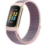 Band kompatibel med Fitbit Charge 5 Mjuk Nylon Armband Pink