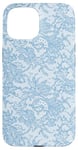 Coque pour iPhone 15 Dentelle bleue bleuet vintage avec fleurs