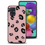 Pnakqil Samsung Galaxy A51 Case, Black Silicone with Pattern Design Shockproof Soft Flexible Gel TPU Bumper Ultra Thin Rubber Protective Skin Back Phone Case Cover for Samsung A51, Pink Leopard