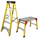 NEW! Heavy Duty Electricians Fibreglass Step Ladder 4 Tread with Folding Hop up