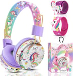 Casque Audio Enfant, Casque Bluetooth Sans Fil Enfant Avec Filaire, Dinosaures/Licorne Casque Musique Enfants 2 3 4 5 6 7 Ans, Casque Enfant Pour Ipad/Tablette, Cadeau Pour Filles/Garçon