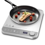 Plaque à induction, AMZCHEF table de cuisson portable au design ultra-mince, bouton électronique, 5 modes automatiques, 10 niveaux de puissance et de température, Minuteur, 2000W, gris-argenté