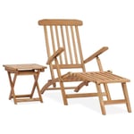 Chaise longue en bois de teck avec repose-pied et table - Helloshop26