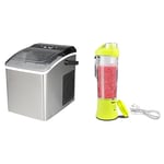 Koolatron Ice Maker Machine Countertop Ice Machine 26lbs in 24hrs Portable Ice Cube Maker StainlessSteel + Total Chef Portable Blender 600ml Personal USB Rechargeable Mini Blender with 6 Blades Yellow