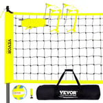 VEVOR Filet de Volleyball en PE Poteau en Acier Hauteur Réglable Kit Professionnel Volley-Ball Portable avec Ballon Sac de Transport et Ligne de Délimitation pour Entraînement Plage Jardin Extérieur