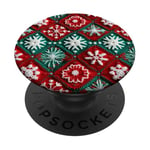 Motif flocon de neige blanc sur fil rouge et vert PopSockets PopGrip Adhésif