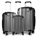 Kono Ensemble de valises de 3 pièces, Valise en ABS léger, Valise 4 roulettes de Voyage 20" 24" 28" (Gris)