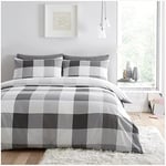 GC GAVENO CAVAILIA Tartan Duvet Cover- Breathable Check Bedding & Linen Sets- King Size Quilt Covers- Grey Bed Covers